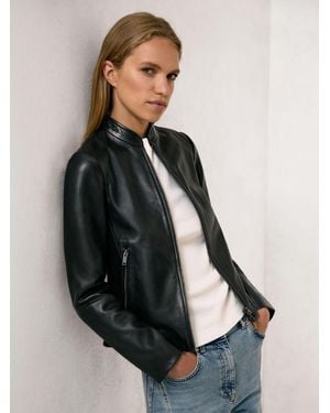 Reiss Allie - Black Leather Collarless Biker Jacket, Us 8