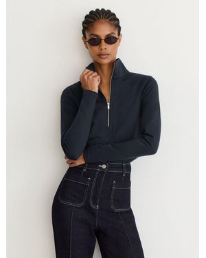 Reiss Ellie - Navy Half-zip Jersey Funnel-neck Top, Xs (us 2) - Blue