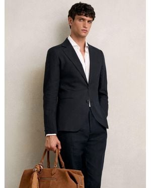 Reiss Kin Linen Double-Breasted Suit Slim-Fit Blazer - Blue