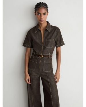 Reiss Petite Denim Wide-Leg Jumpsuit - Multicolor