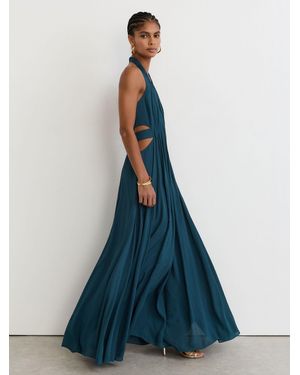 Reiss Cara - Teal Green Halterneck Pleated Maxi Dress, Us 0 - Blue