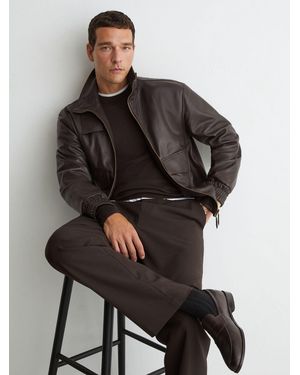 Reiss Leather Oversized Funnel-Neck Jacket - Gray