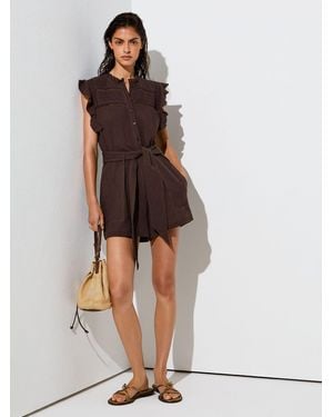 Reiss Cotton Cheesecloth Ruffle-Detail Playsuit - Brown