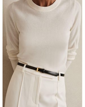 Reiss Holly - Black Thin Leather Belt, L - Natural