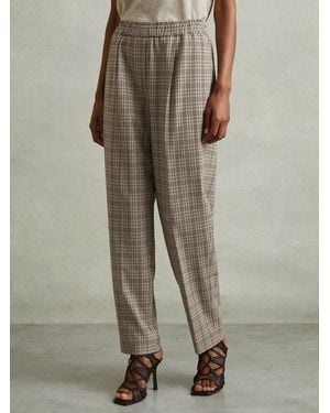 Reiss Karina - Neutral Check Elasticated Waist Tapered Pants, Us 0 - Natural