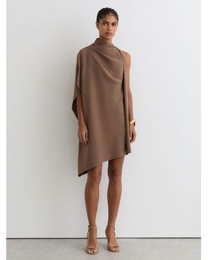 Reiss Ellery - Taupe Brown One-shoulder Draped Mini Dress, Us 12 - Natural