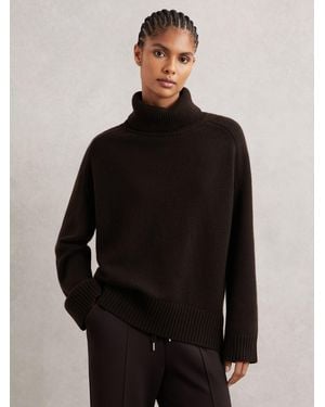 Reiss Chocolate Brooklyn Wool-Cashmere Roll-Neck Sweater - Black