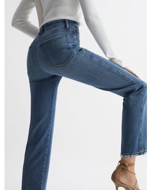 GOOD AMERICAN Mid Blue Distressed Straight Leg Jeans