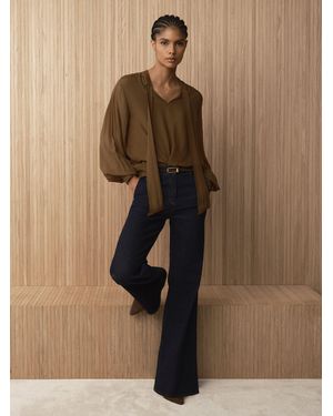 Reiss Addie - Dark Blue Cotton-lyocell Wide-leg Jeans, 27w X 31l (uk 27 R) - Brown