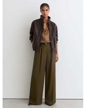 Reiss Cora - Khaki Green Wide-leg Pleated Pants, Us 0 R - Multicolor