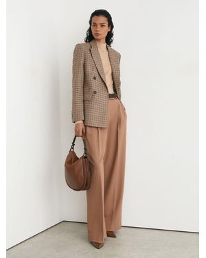 Reiss Willow - Neutral Check Tall Wool Houndstooth-check Double-breasted Blazer, Us 6 - Natural
