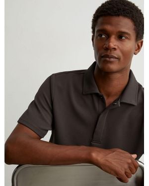 Reiss Reed - Brown Textured Concealed-placket Polo Shirt, M