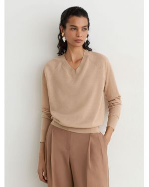 Reiss Merino Wool V-Neck Sweater - Natural