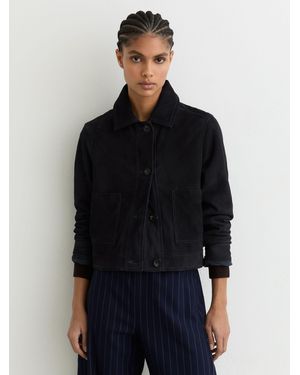 Reiss Suede Cropped Trucker Jacket - Blue