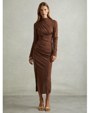 Reiss Kelly - Chocolate Jersey Ruched Midi Dress, Us 0 - Brown