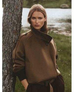 Reiss Wool-Blend Funnel-Neck Blindseam Coat - Green