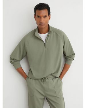 Reiss R-Flex Stretch-Twill Half-Zip Sweatshirt - Green