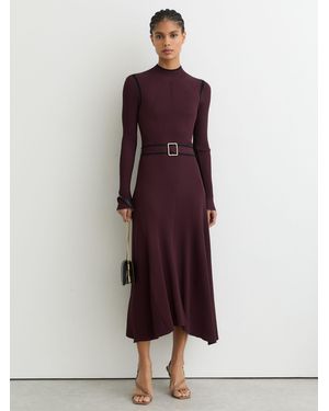 Reiss Burgundy & Colour-Block Rib-Knit Midi Dress - Purple