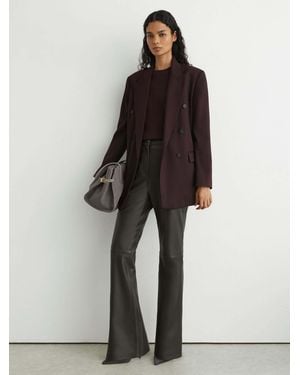 Reiss Petite Leather Slim Straight-Leg Pants - Gray
