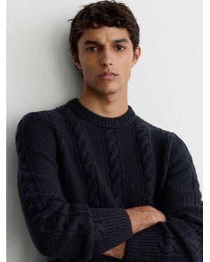Reiss Cable-Knit Crew-Neck Sweater With Wool - Blue