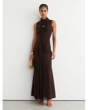 Reiss Colette - Chocolate Brown Petite Ruched Sleeveless Maxi Dress, Us 4 - Multicolor