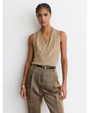 Reiss Metallic-Knit Cowl-Neck Sleeveless Top - Green
