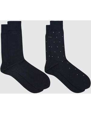 Reiss 2 Pack Cotton-Blend Logo And Spot Socks, S & M - Black