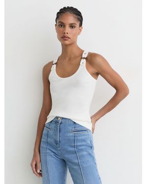 Reiss Bella - White Stretch-cotton Hardware-detail Vest, L (us 12-14) - Blue