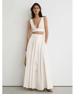 Reiss Simone - Ivory Cotton Tie-back Plunge Cropped Top, Us 10 - White