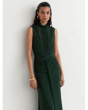 Reiss Sheer Ruched Sleeveless Maxi Dress - Green