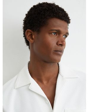 Reiss Odessa - White Ribbed Cuban-collar Shirt, Medium - Brown