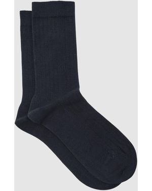 Reiss Cotton Blend Ribbed Loafer Socks - Blue