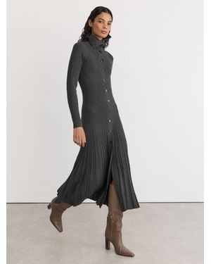 Reiss Pleated Knit Collared Midi Dress - White
