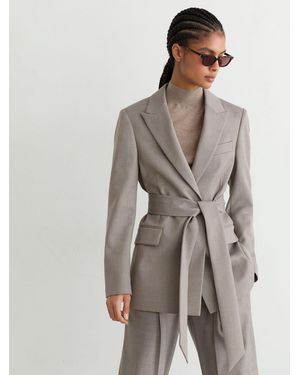 Reiss Wool-Blend Single-Breasted Belted Blazer - Brown