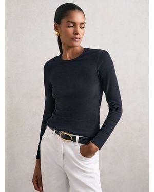 Reiss Cotton Crew-Neck Long-Sleeve T-Shirt With Stretch - Blue