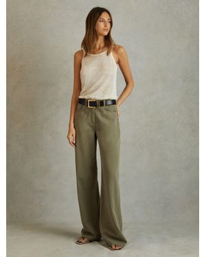 Reiss Garment Dyed Wide Leg Pants - Green