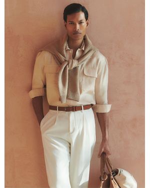 Reiss Linen Twin-Pocket Overshirt - Brown