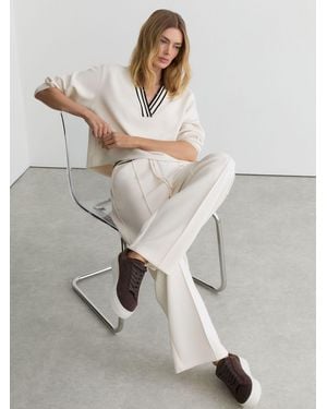 Reiss Premium Interlock Tipped Cropped Sweatshirt - White