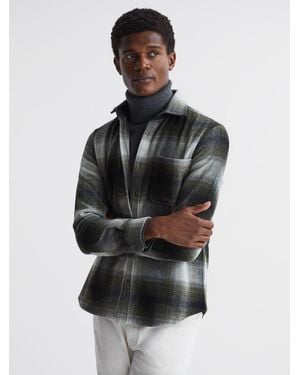 Reiss Daytona - Ecru/green Daytona Long Sleeve Check Overshirt, L - Black