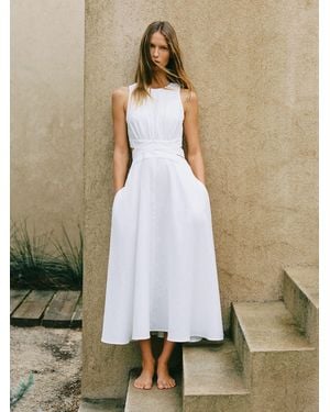 Reiss Hazel Linen-Cotton Cut-Out Midi Dress - White