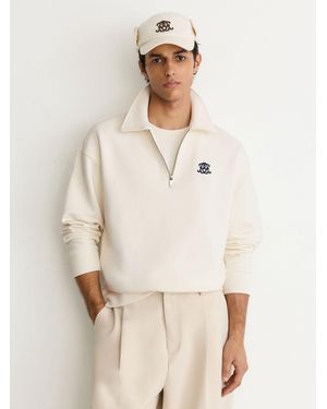 Reiss Monogram Relaxed Half-Zip Sweatshirt - Natural