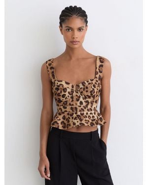 Reiss Cotton Leopard-Print Bustier Top - Natural