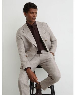 Reiss Tailored Fit Linen Double-Breasted Suit Blazer - Gray