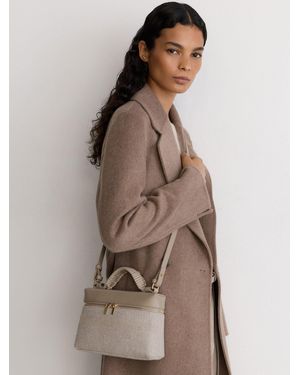 Reiss Ines - Neutral Leather And Woven Vanity Crossbody Bag, One - Brown