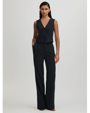 GOOD AMERICAN Luxe Suiting Trouser Pleat Front Pants Plain - Blue