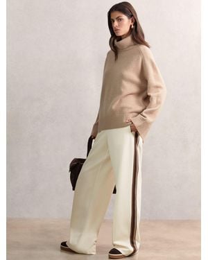 Reiss Side-Stripe Wide-Leg Pants - Natural