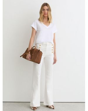 Reiss Athena Button-Detail High-Rise Flared Jeans - White