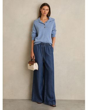 Reiss Parker - Mid Blue Wide-leg Chambray Drawstring Pants, Us 0 L