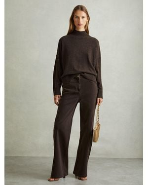 Reiss Alicia - Chocolate Wool Blend Funnel Neck Sweater, L - Brown