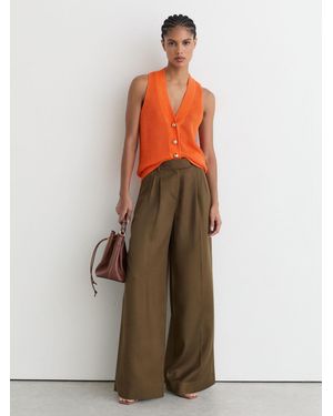 Reiss Robin - Orange Linen Button-through Knitted Waistcoat, M (us 8-10)